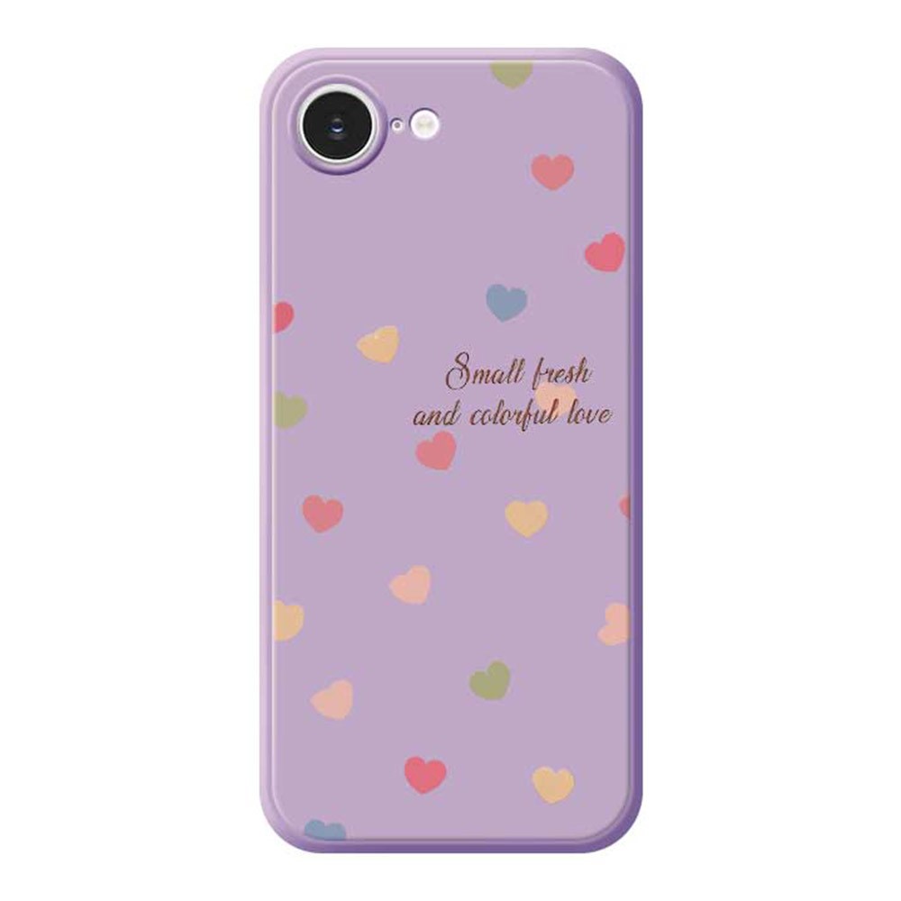 For iPhone 16e Case Colorful Love Pattern Printing Straight Edge TPU Phone Back Cover - Purple