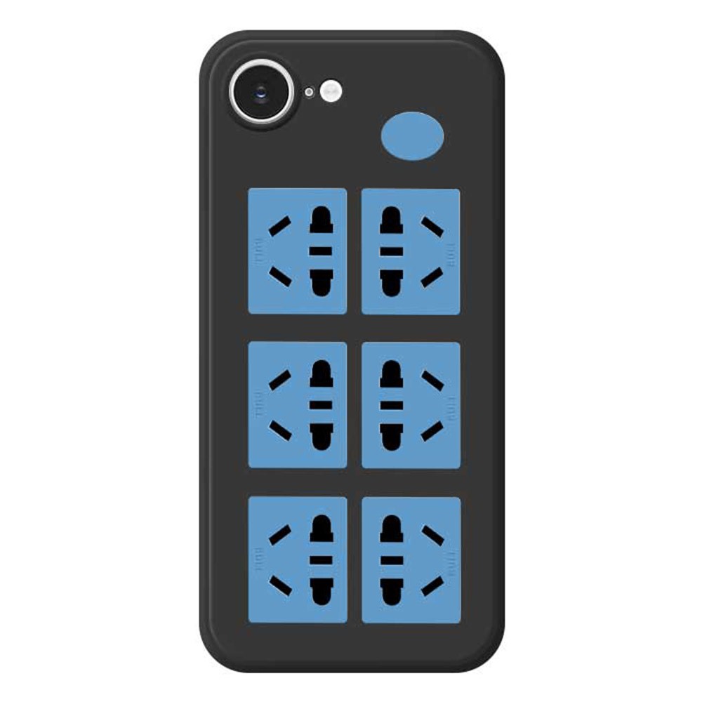 For iPhone 16e Case Socket Pattern Printing Straight Edge TPU Phone Back Cover - Black