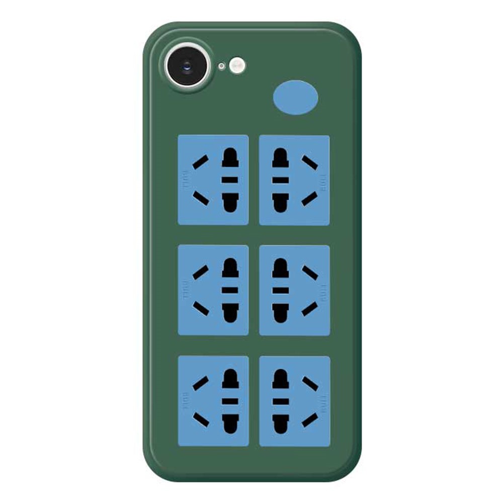 For iPhone 16e Case Socket Pattern Printing Straight Edge TPU Phone Back Cover - Green