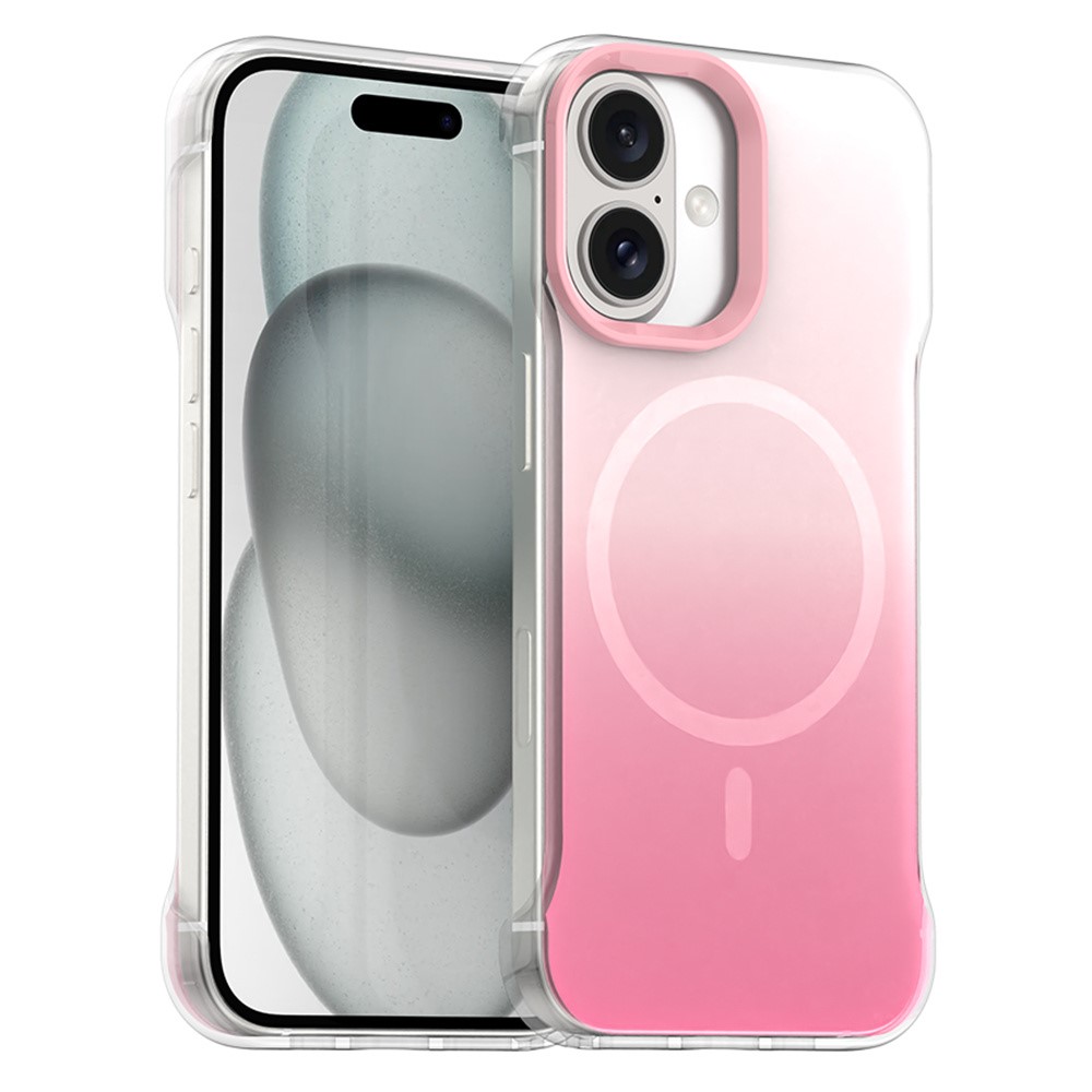 For iPhone 16 Plus Magnetic Case Gradient Design Borderless IMD TPU + PC + PET Phone Cover - Pink
