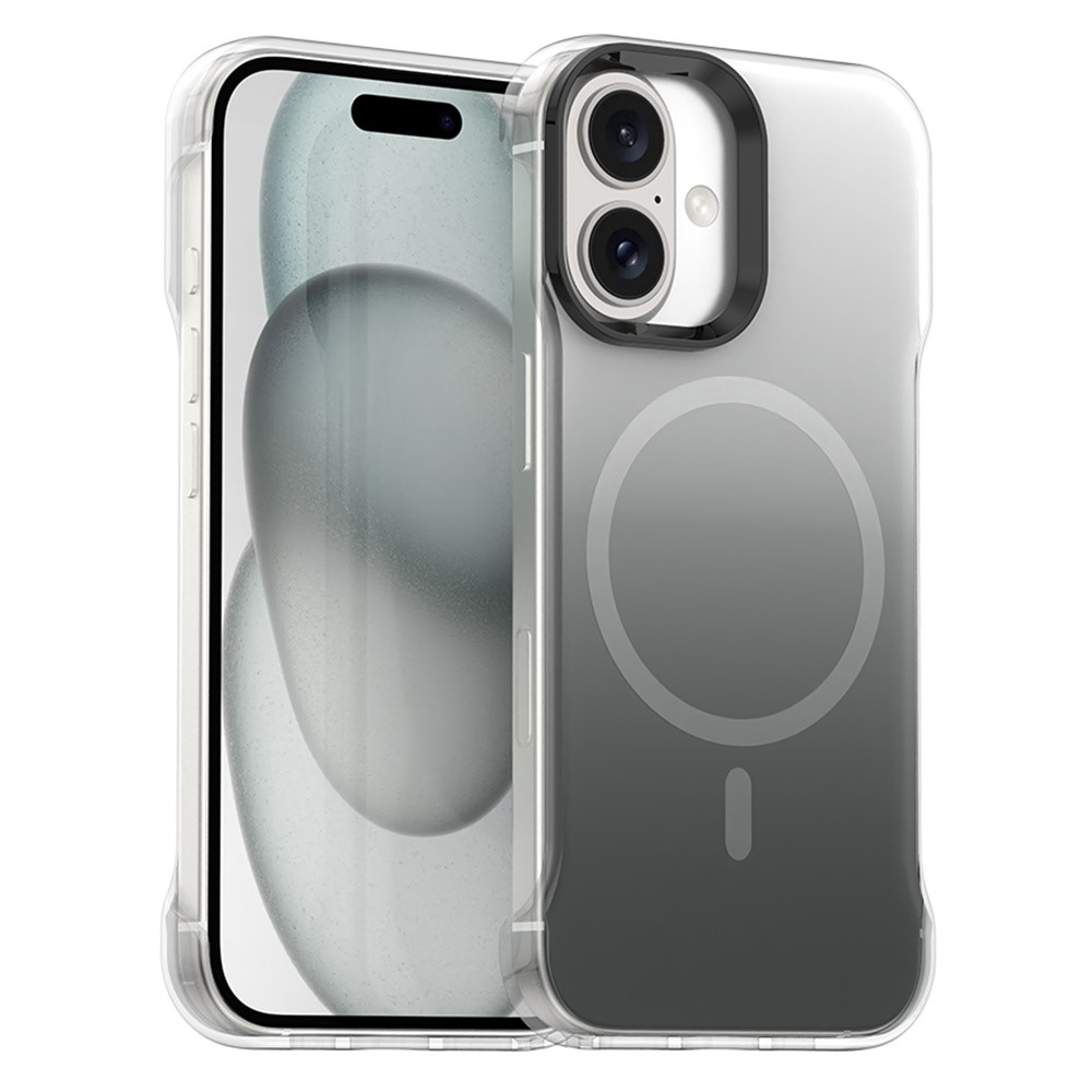 For iPhone 16 Plus Magnetic Case Gradient Design Borderless IMD TPU + PC + PET Phone Cover - Black