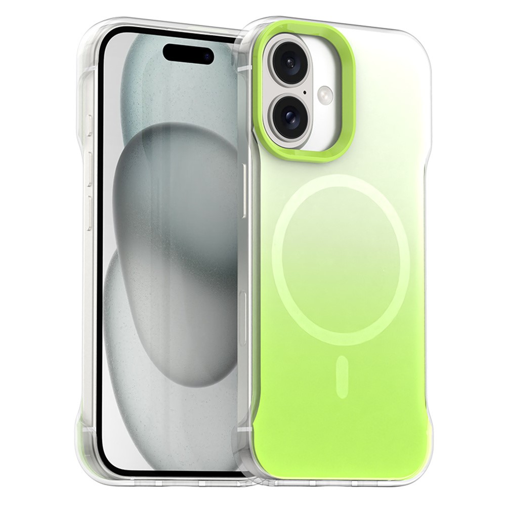 For iPhone 16 Plus Magnetic Case Gradient Design Borderless IMD TPU + PC + PET Phone Cover - Green