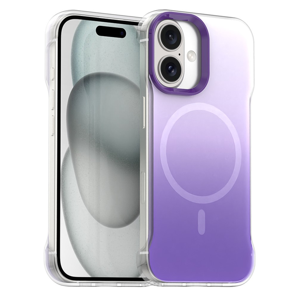 For iPhone 16 Plus Magnetic Case Gradient Design Borderless IMD TPU + PC + PET Phone Cover - Purple