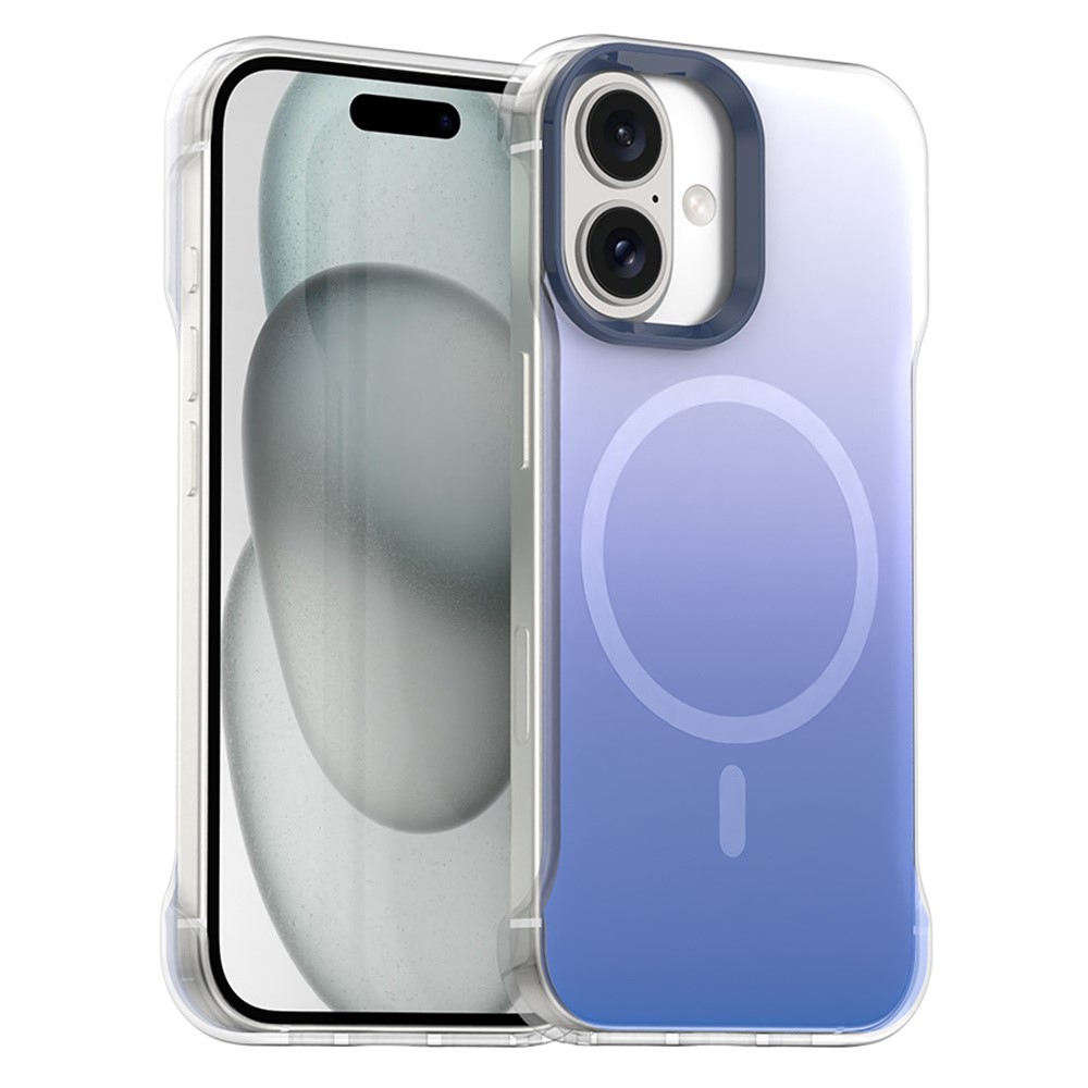 For iPhone 16 Plus Magnetic Case Gradient Design Borderless IMD TPU + PC + PET Phone Cover - Blue