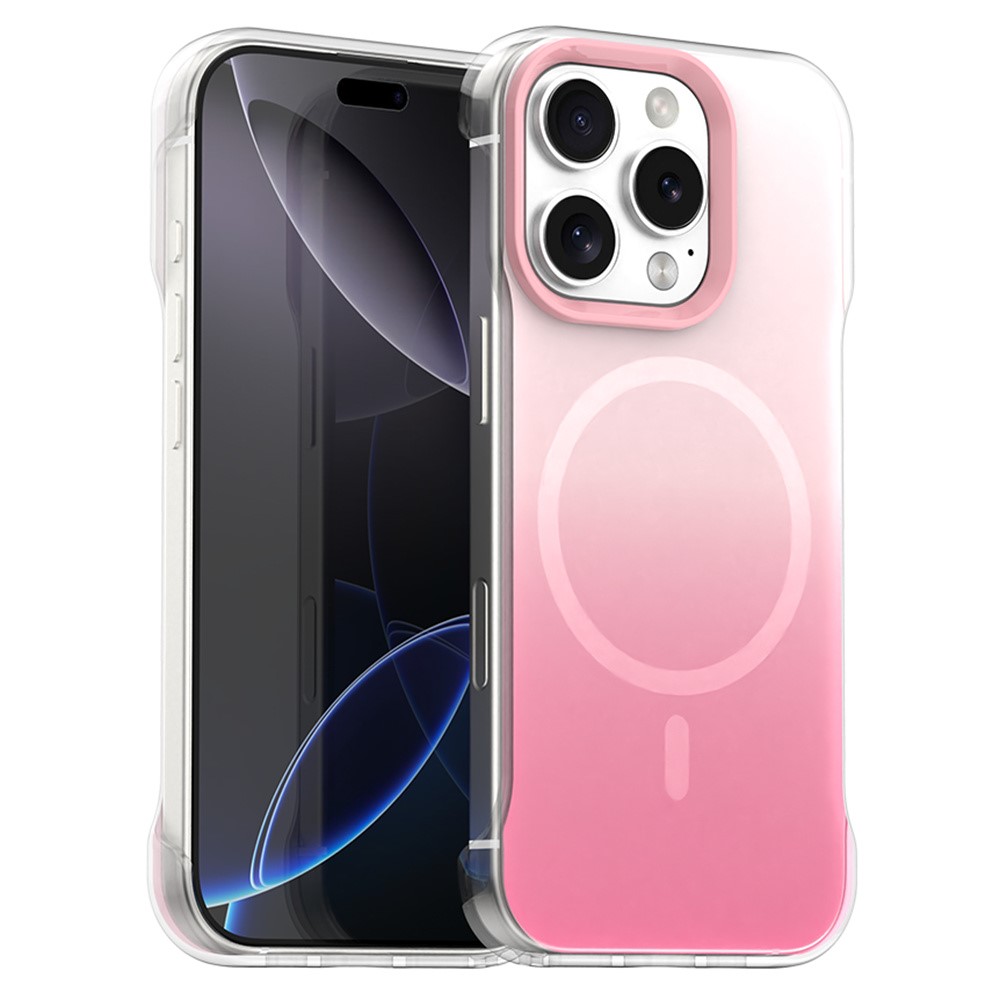 For iPhone 16 Pro Magnetic Case Gradient Design Borderless IMD TPU + PC + PET Phone Cover - Pink