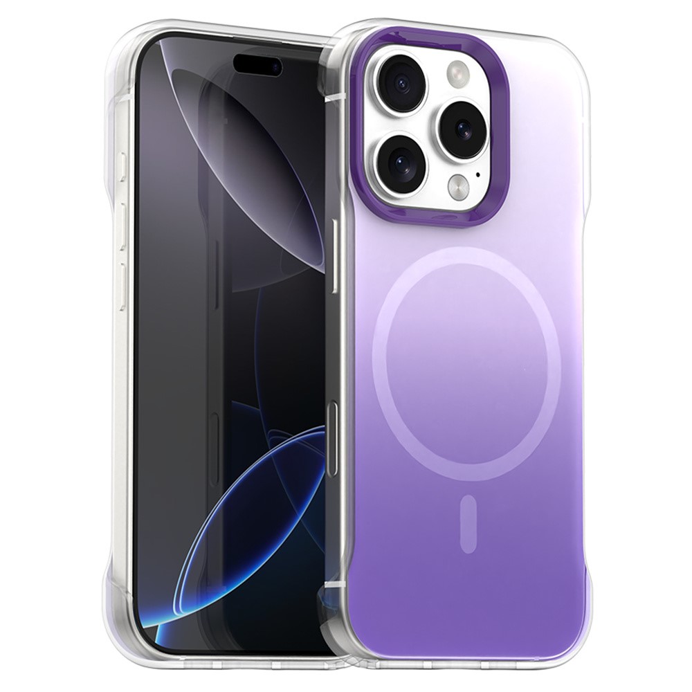 For iPhone 16 Pro Magnetic Case Gradient Design Borderless IMD TPU + PC + PET Phone Cover - Purple