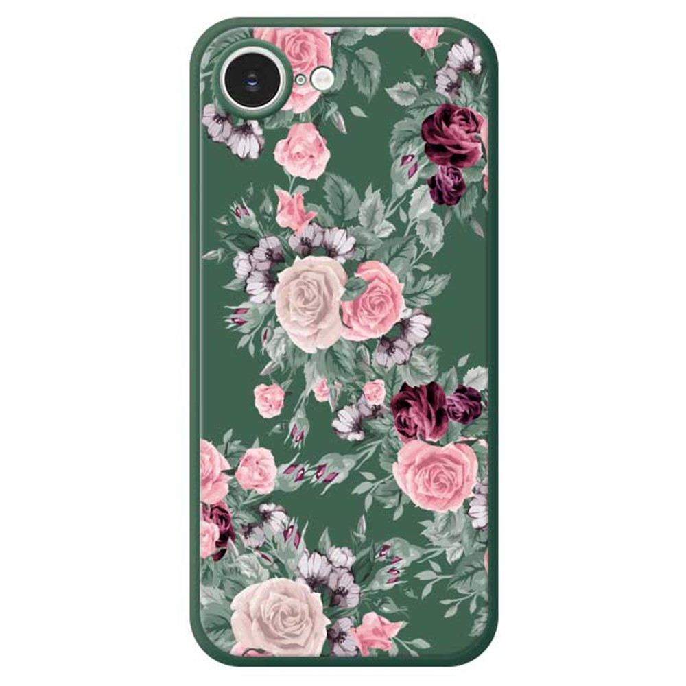For iPhone 16e Case Flower Cluster Pattern Printing Straight Edge TPU Phone Back Cover - Green