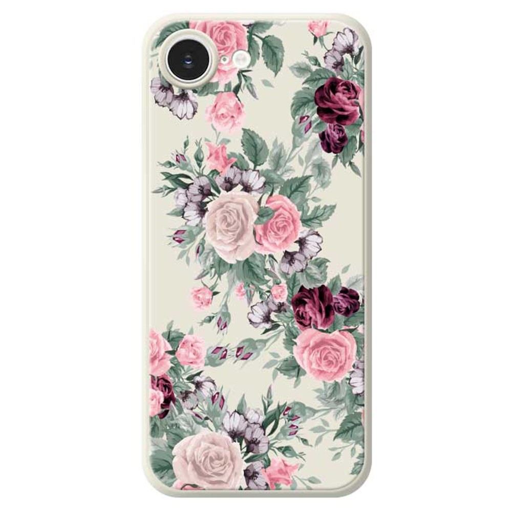 For iPhone 16e Case Flower Cluster Pattern Printing Straight Edge TPU Phone Back Cover - Beige