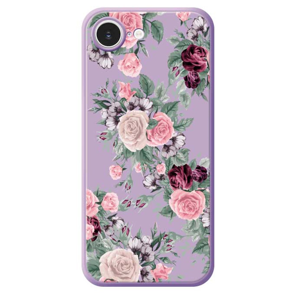 For iPhone 16e Case Flower Cluster Pattern Printing Straight Edge TPU Phone Back Cover - Purple