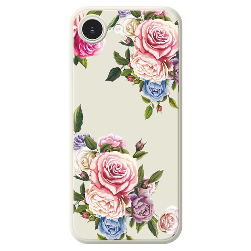 For iPhone 16e Case Peony Pattern Printing Straight Edge TPU Phone Back Cover - Beige
