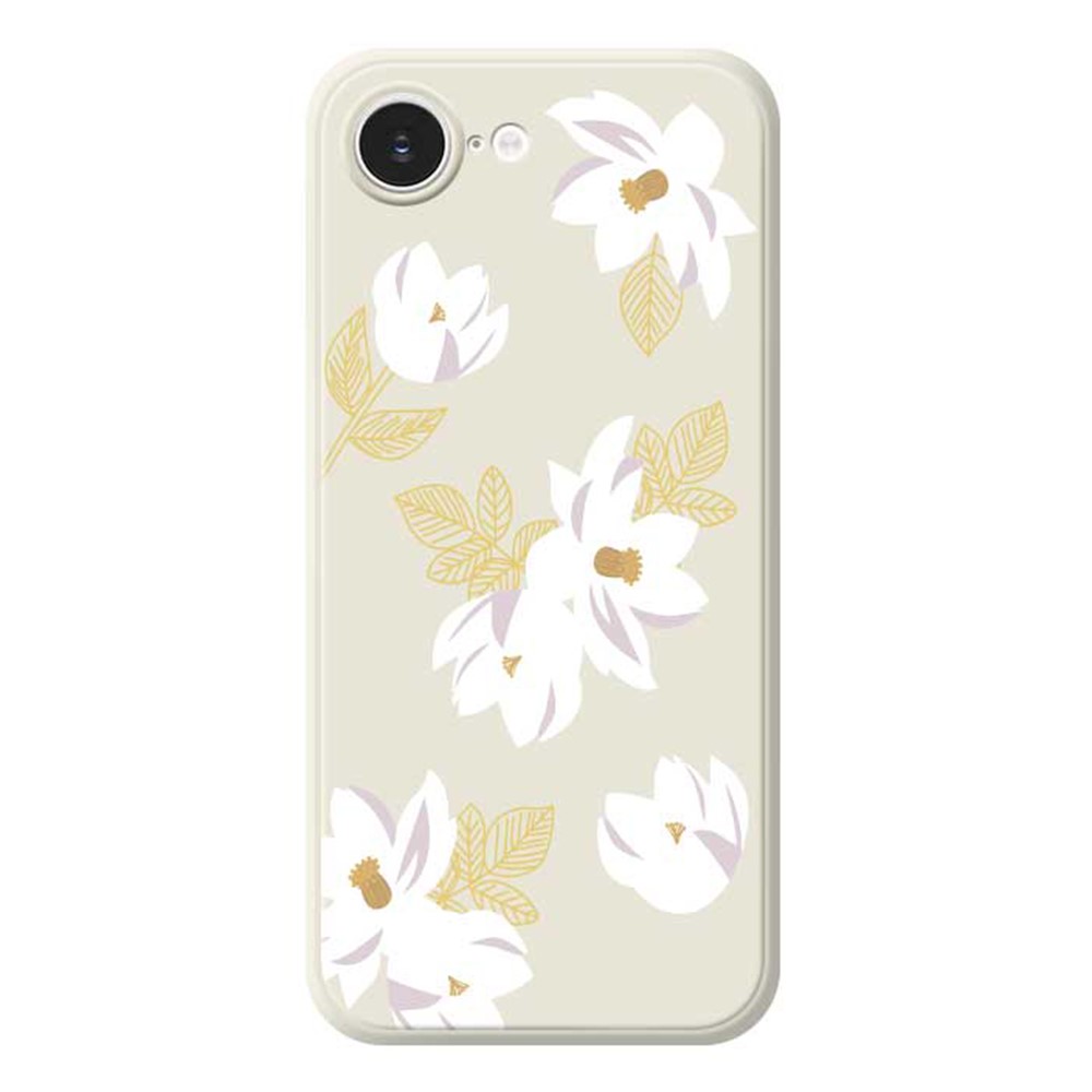 For iPhone 16e Case White Flower Pattern Printing Straight Edge TPU Phone Back Cover - Beige