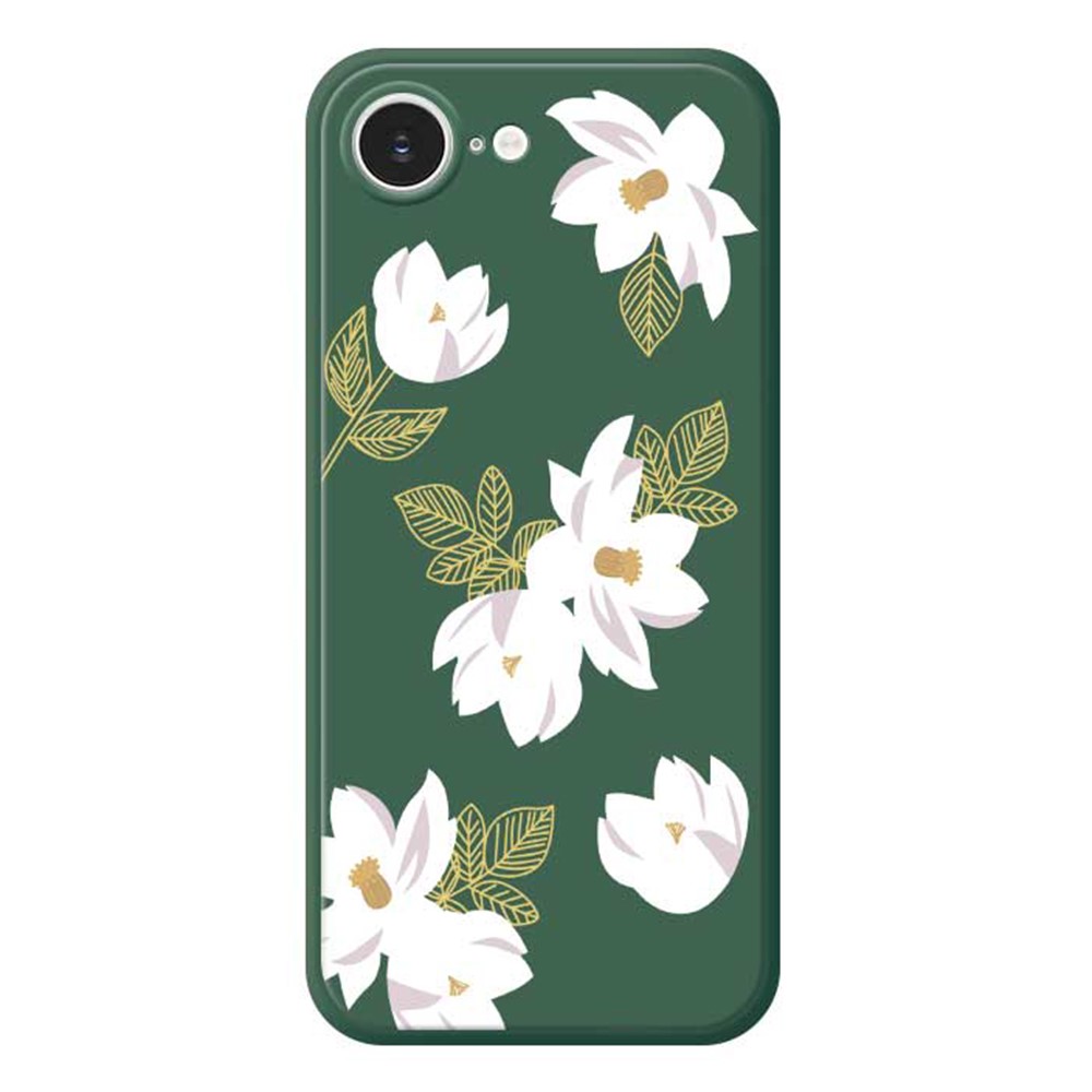 For iPhone 16e Case White Flower Pattern Printing Straight Edge TPU Phone Back Cover - Green