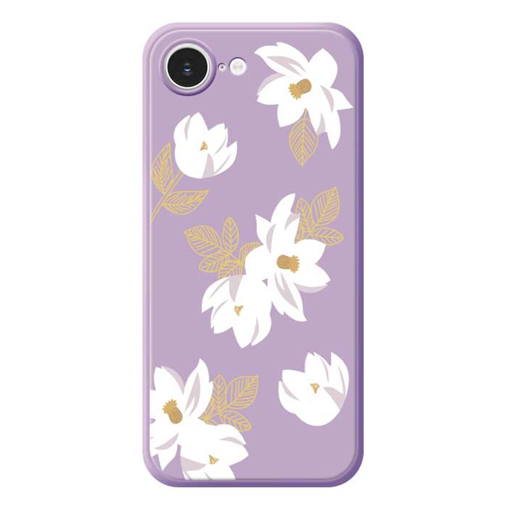 For iPhone 16e Case White Flower Pattern Printing Straight Edge TPU Phone Back Cover - Purple