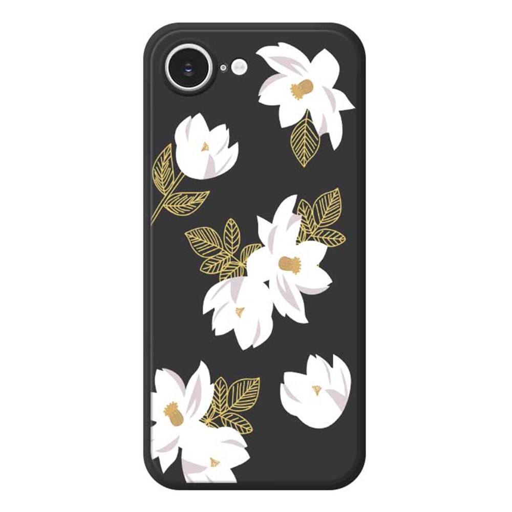 For iPhone 16e Case White Flower Pattern Printing Straight Edge TPU Phone Back Cover - Black