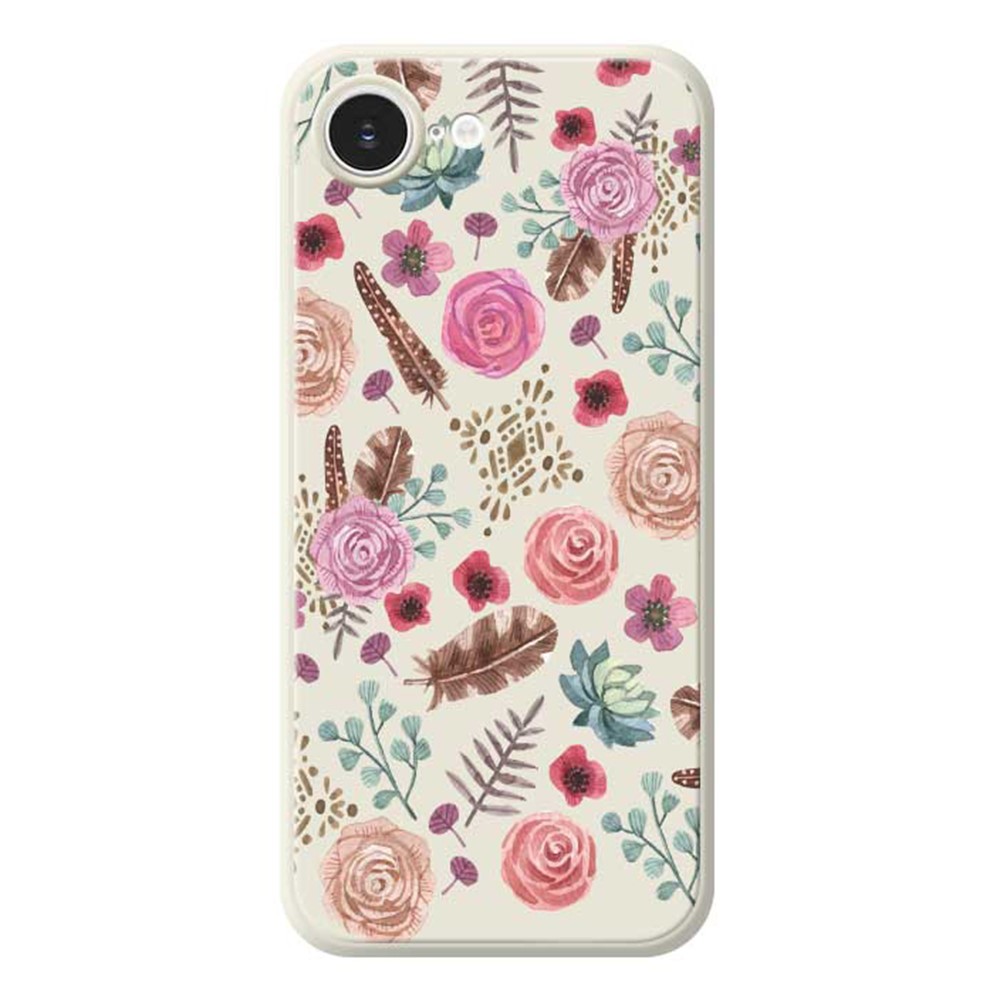 For iPhone 16e Case Various Flower Pattern Printing Straight Edge TPU Phone Back Cover - Beige