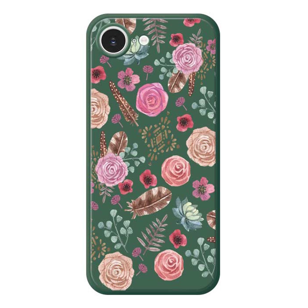 For iPhone 16e Case Various Flower Pattern Printing Straight Edge TPU Phone Back Cover - Green
