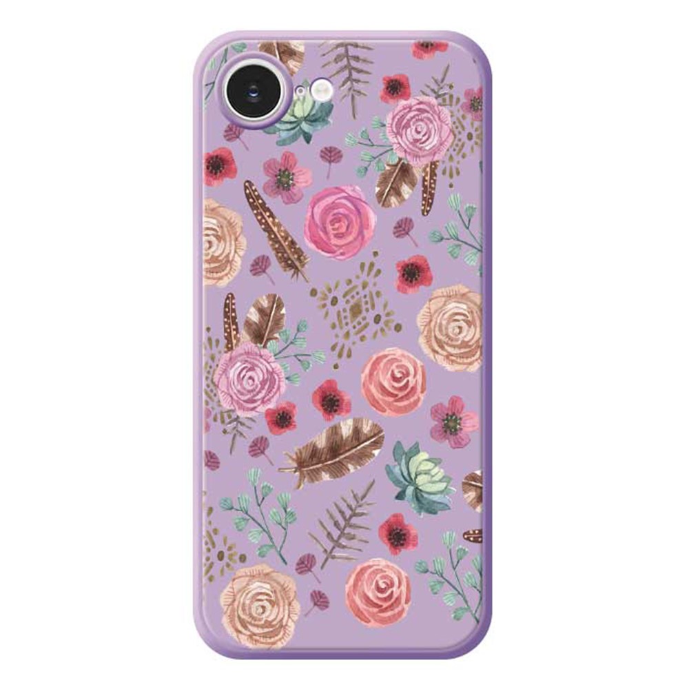 For iPhone 16e Case Various Flower Pattern Printing Straight Edge TPU Phone Back Cover - Purple