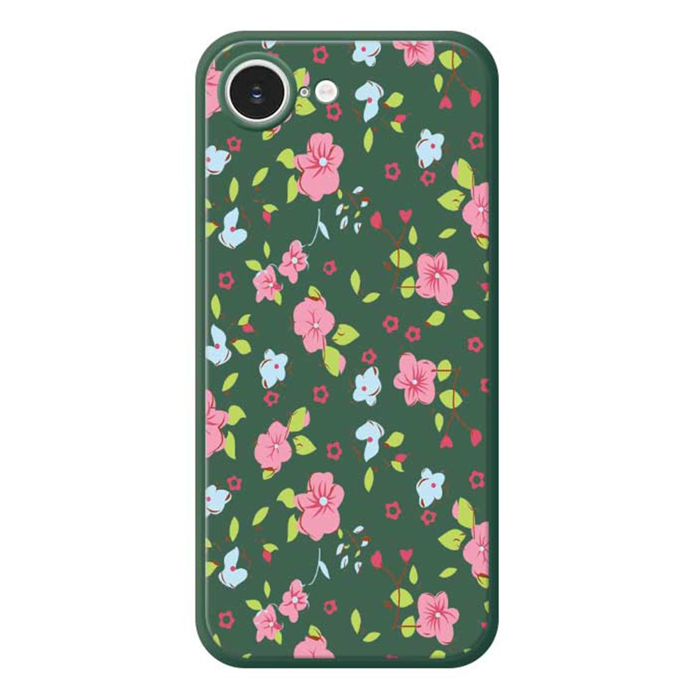 For iPhone 16e Case Pink and Blue Flowers Pattern Printing Straight Edge TPU Phone Back Cover - Green