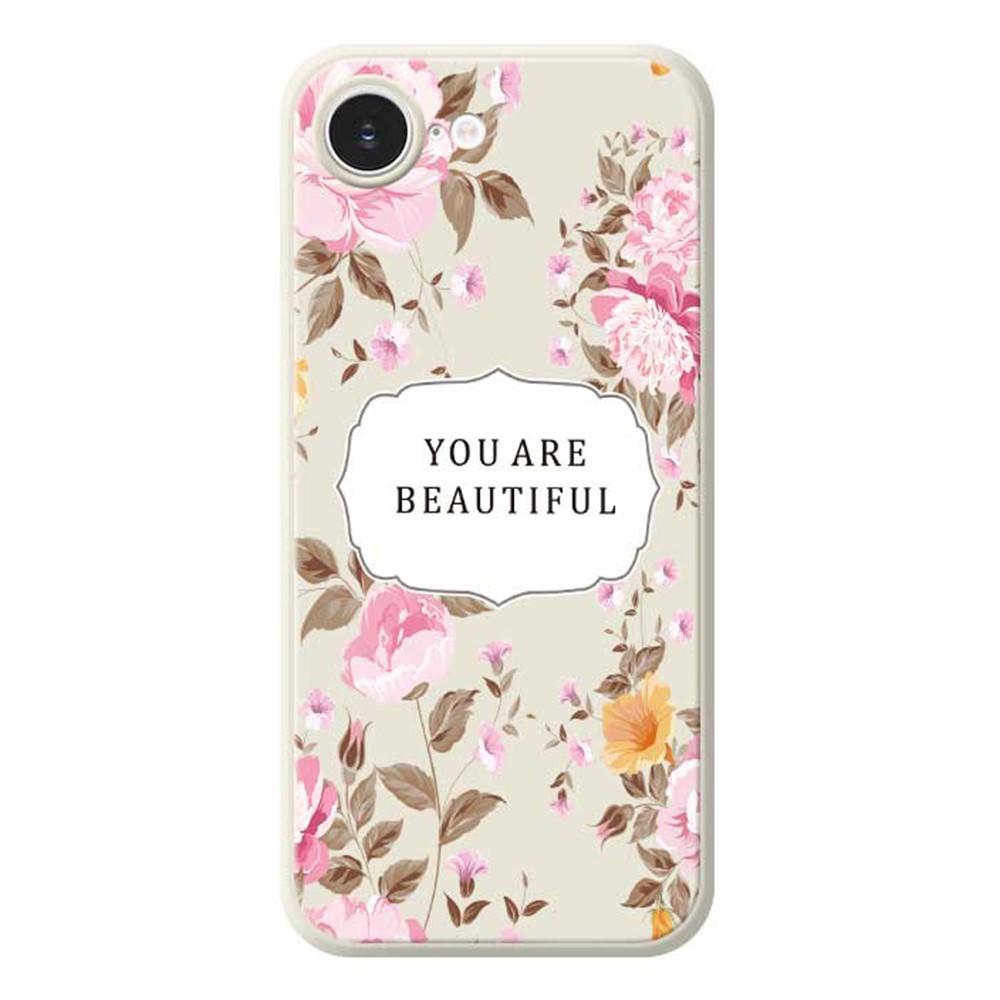 For iPhone 16e Case Beauitful Flowers Pattern Printing Straight Edge TPU Phone Back Cover - Beige