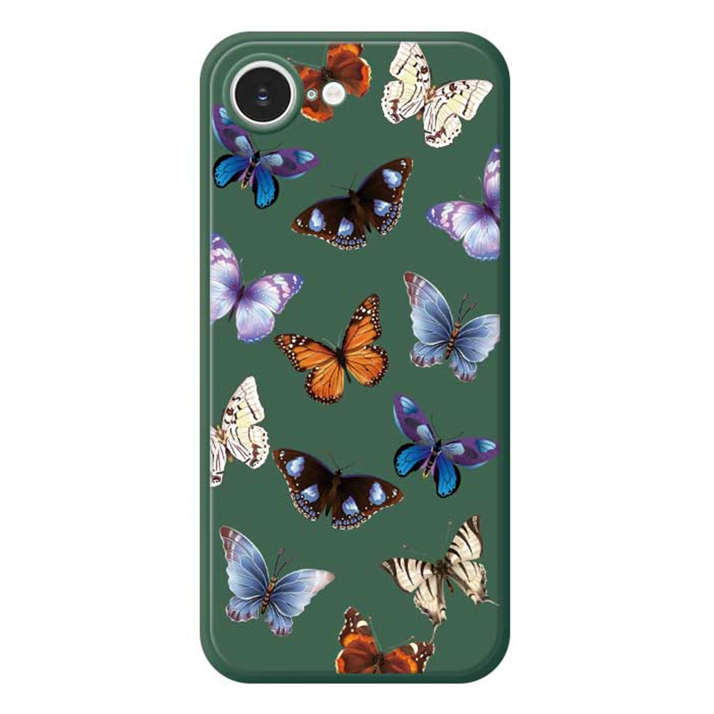 For iPhone 16e Case Butterflies Pattern Printing Straight Edge TPU Phone Back Cover - Green