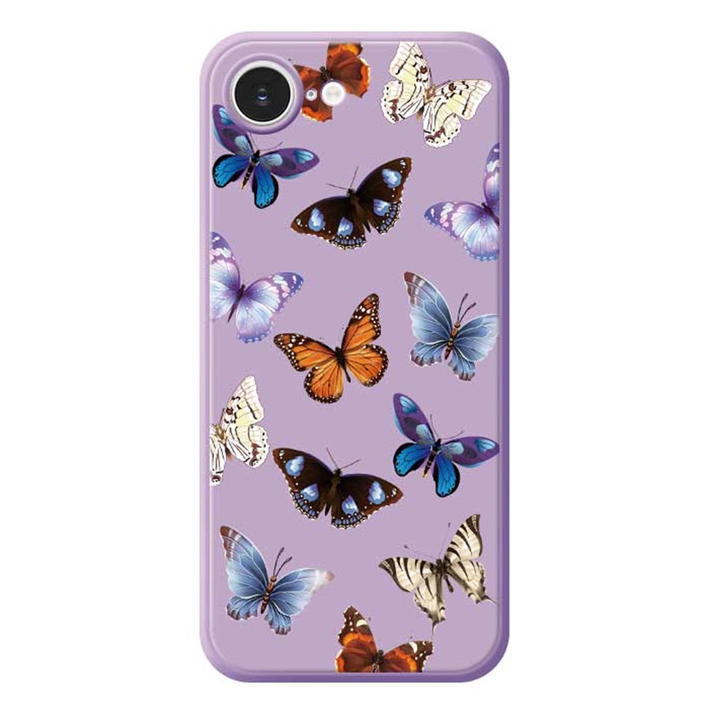 For iPhone 16e Case Butterflies Pattern Printing Straight Edge TPU Phone Back Cover - Purple