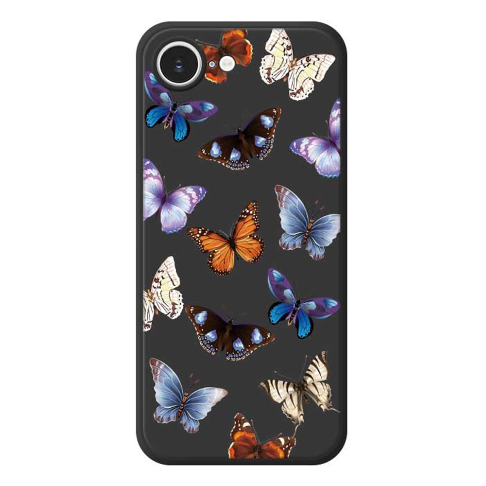 For iPhone 16e Case Butterflies Pattern Printing Straight Edge TPU Phone Back Cover - Black