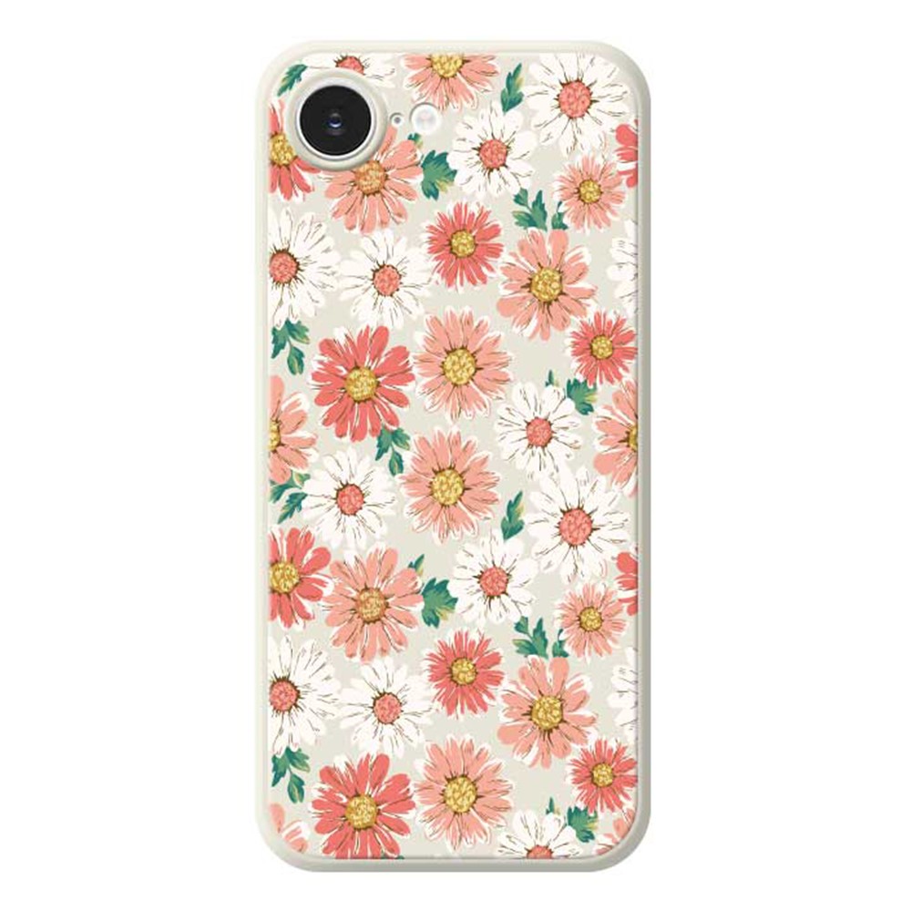 For iPhone 16e Case Chrysanthemum Pattern Printing Straight Edge TPU Phone Back Cover - Beige