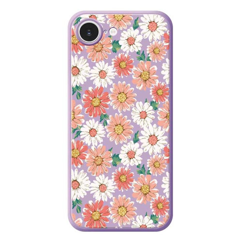 For iPhone 16e Case Chrysanthemum Pattern Printing Straight Edge TPU Phone Back Cover - Purple