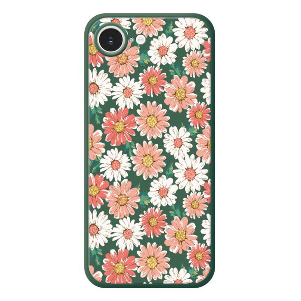 For iPhone 16e Case Chrysanthemum Pattern Printing Straight Edge TPU Phone Back Cover - Green