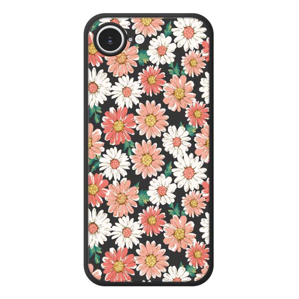 For iPhone 16e Case Chrysanthemum Pattern Printing Straight Edge TPU Phone Back Cover - Black