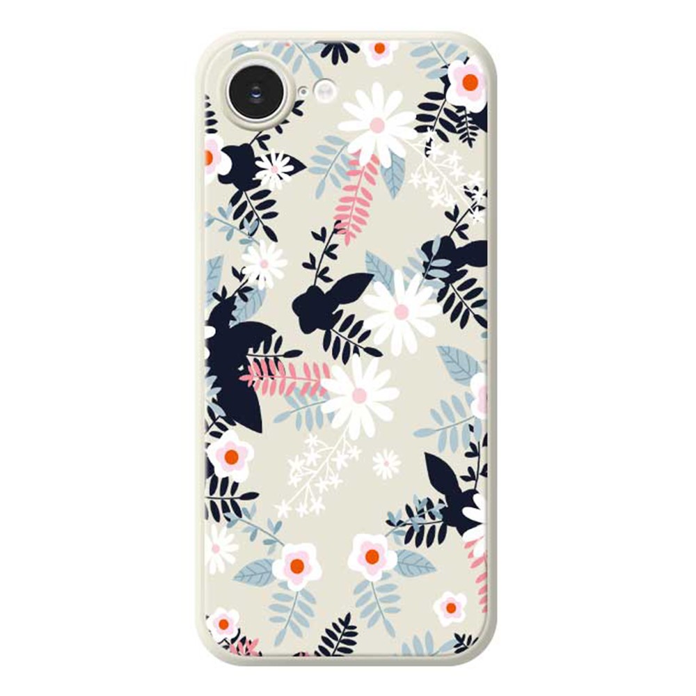 For iPhone 16e Case Flowers and Leaves Pattern Printing Straight Edge TPU Phone Back Cover - Beige