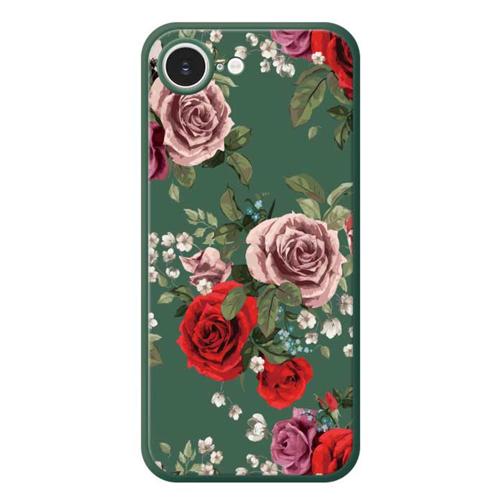 For iPhone 16e Case Red and Pink Flowers Pattern Printing Straight Edge TPU Phone Back Cover - Green