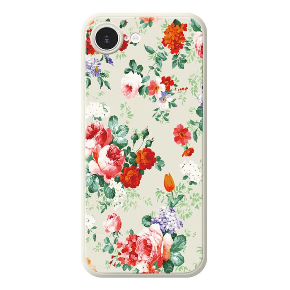 For iPhone 16e Case Colorful Flowers Pattern Printing Straight Edge TPU Phone Back Cover - Beige