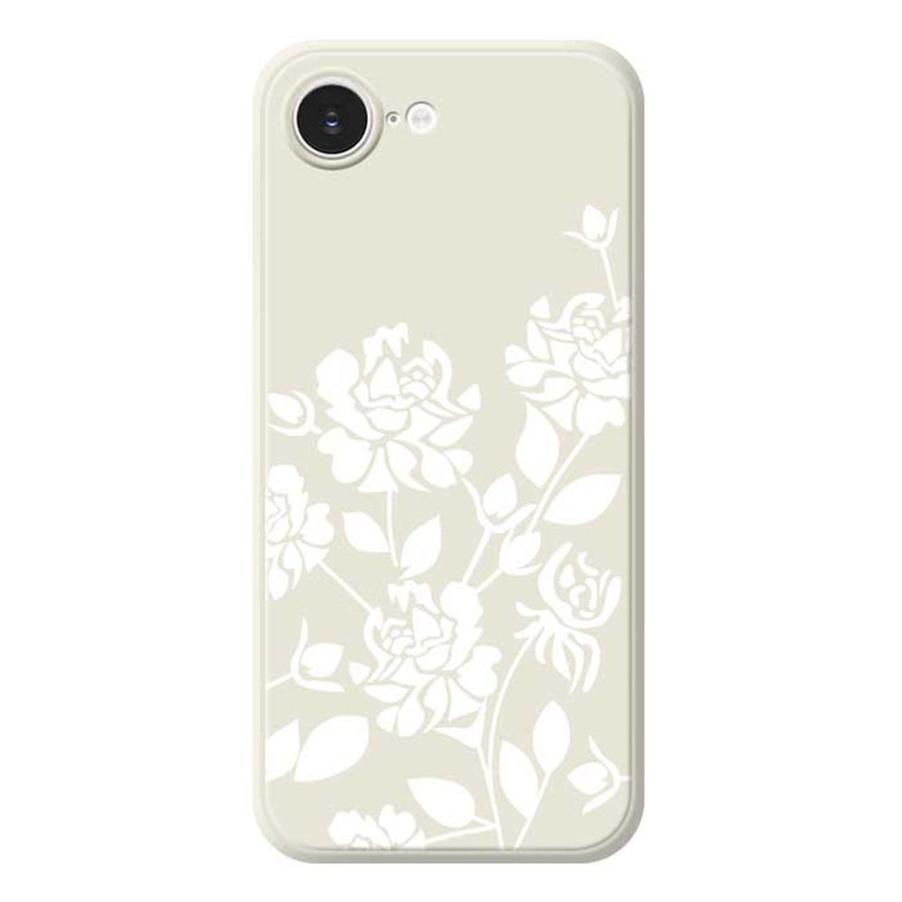 For iPhone 16e Case White Hollow Flowers Pattern Printing Straight Edge TPU Phone Back Cover - Beige