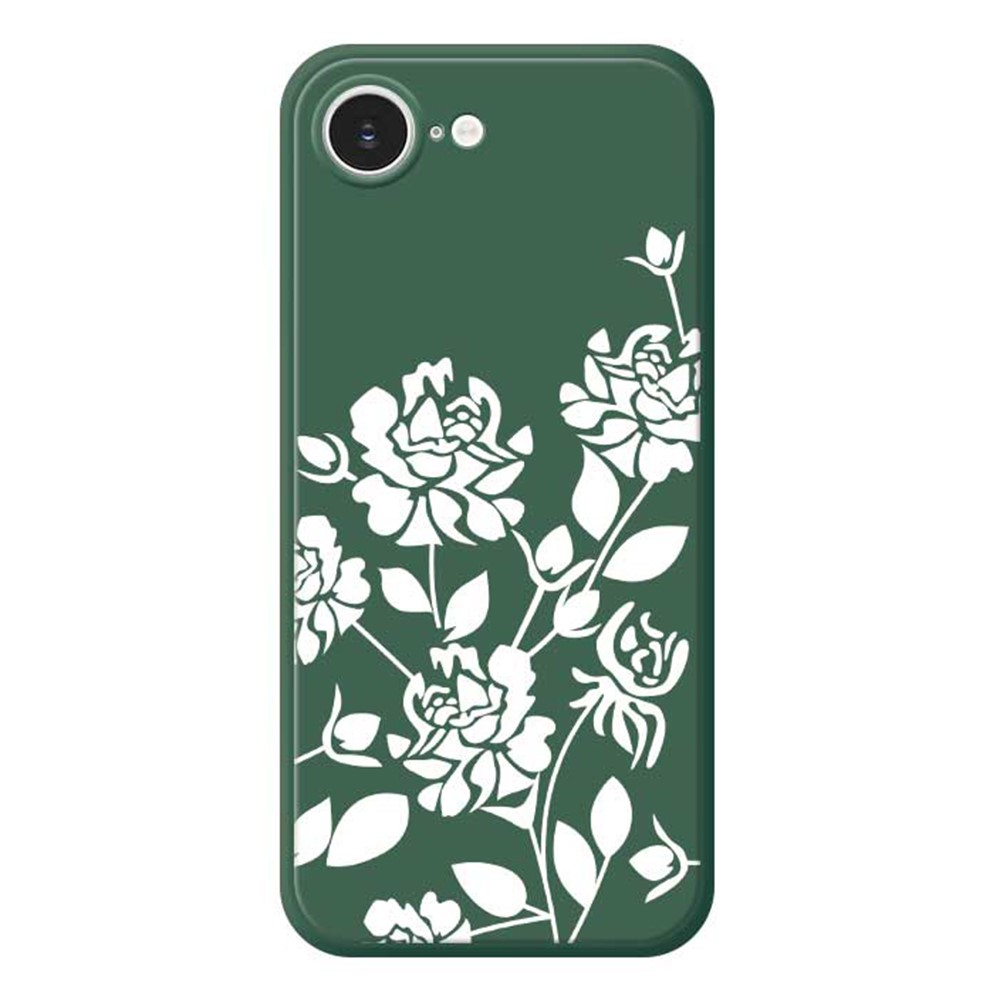 For iPhone 16e Case White Hollow Flowers Pattern Printing Straight Edge TPU Phone Back Cover - Green