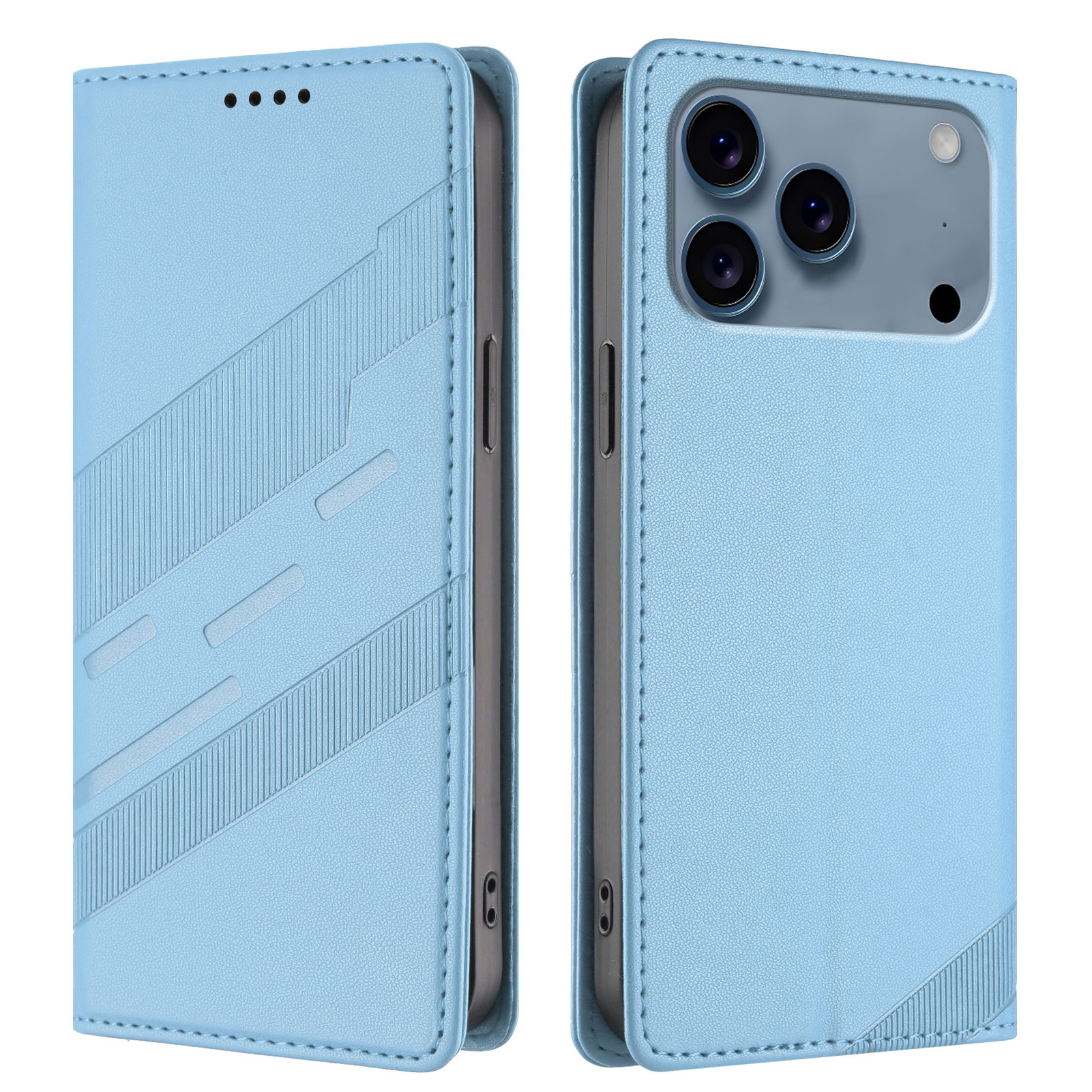 For iPhone 17 Pro Max Phone Cases Punk Style Imprinted Wallet Stand Leather Cover - Baby Blue