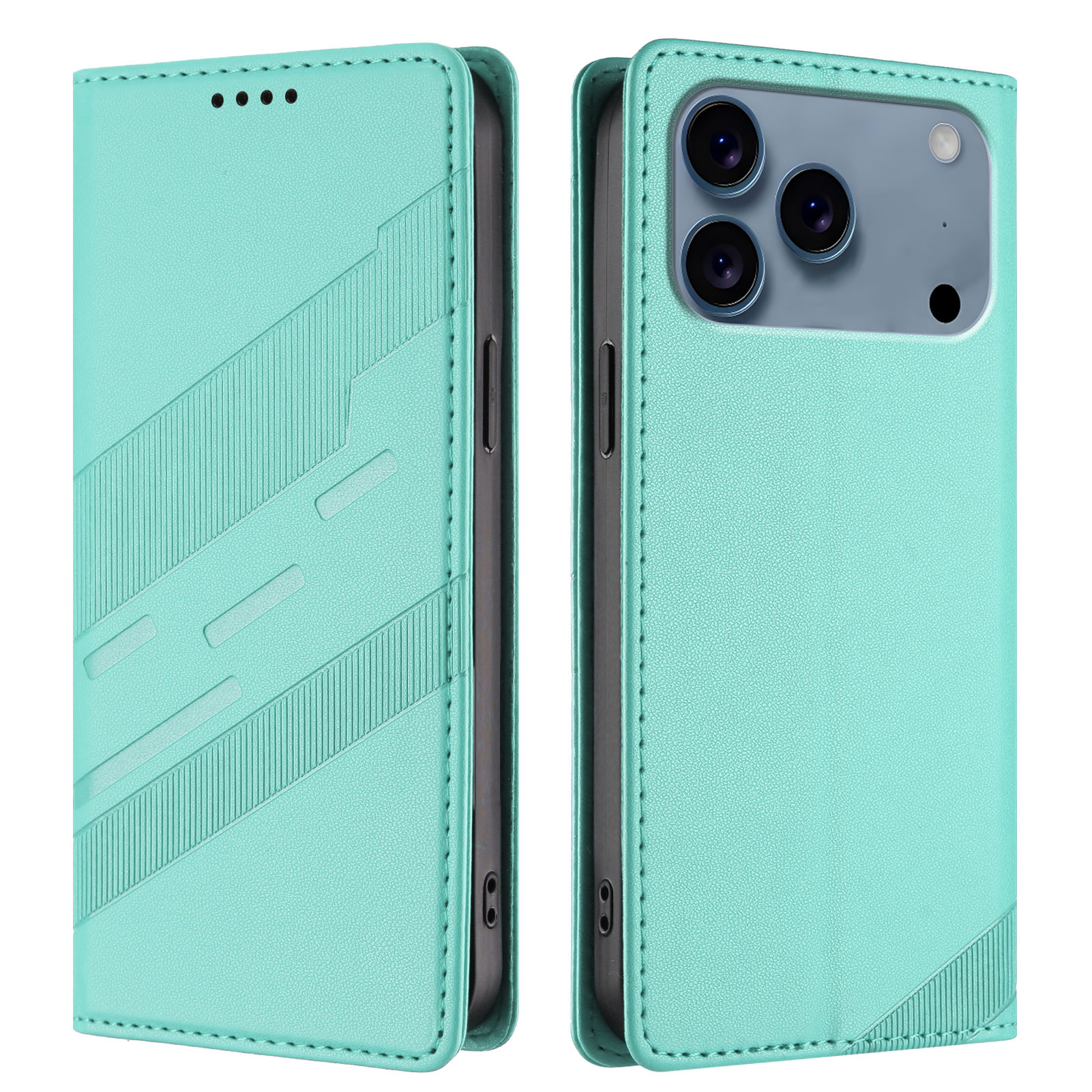 For iPhone 17 Pro Phone Cases Punk Style Imprinted Wallet Stand Leather Cover - Mint Green