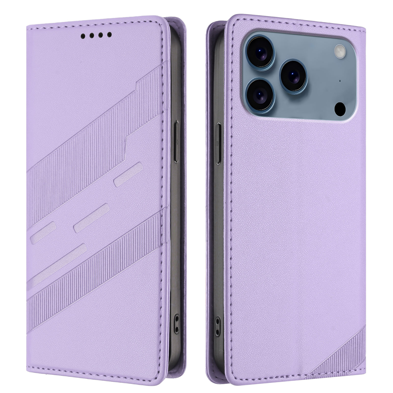 For iPhone 17 Pro Phone Cases Punk Style Imprinted Wallet Stand Leather Cover - Light Purple