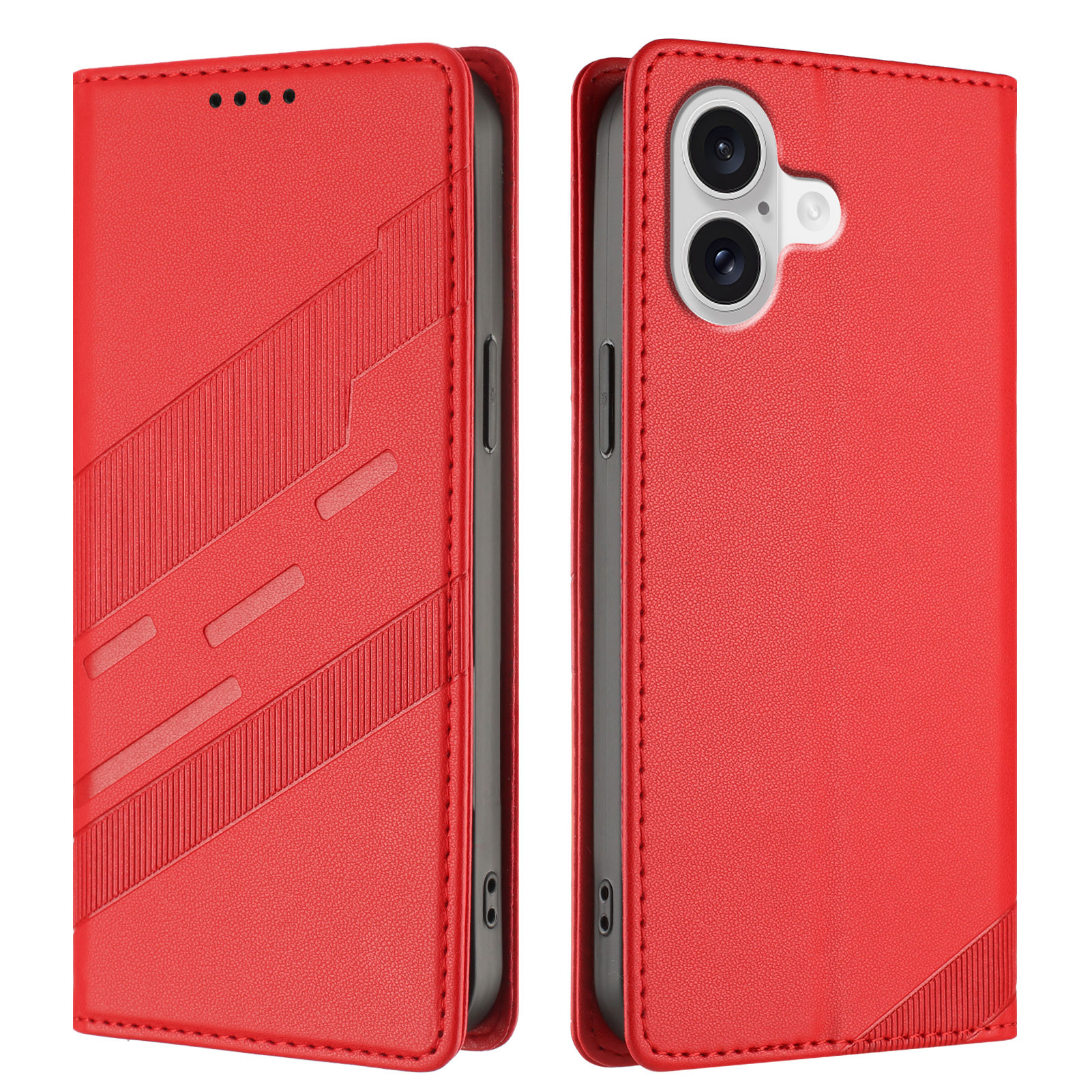 For iPhone 17 Phone Cases Punk Style Imprinted Wallet Stand Leather Cover - Red