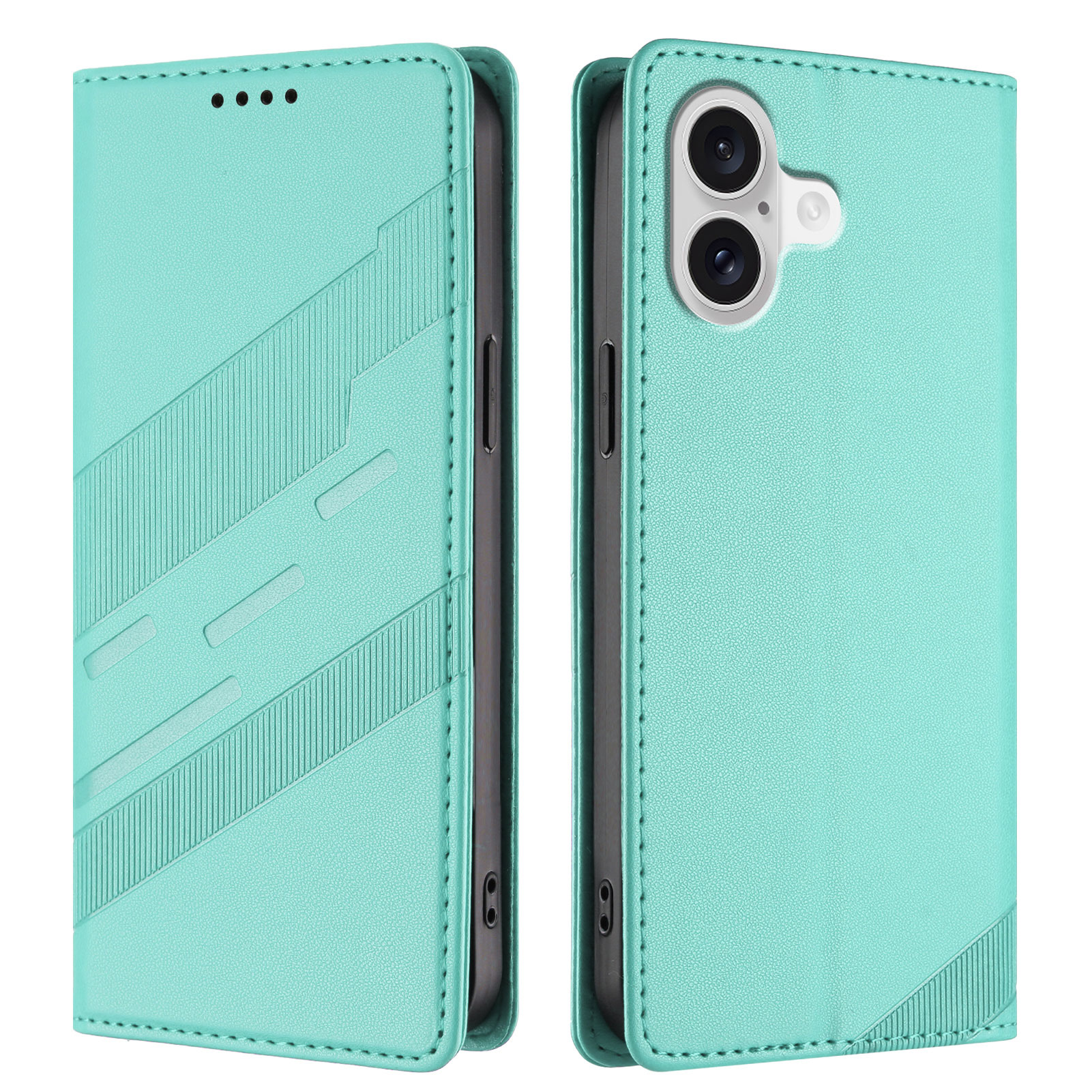 For iPhone 17 Phone Cases Punk Style Imprinted Wallet Stand Leather Cover - Mint Green