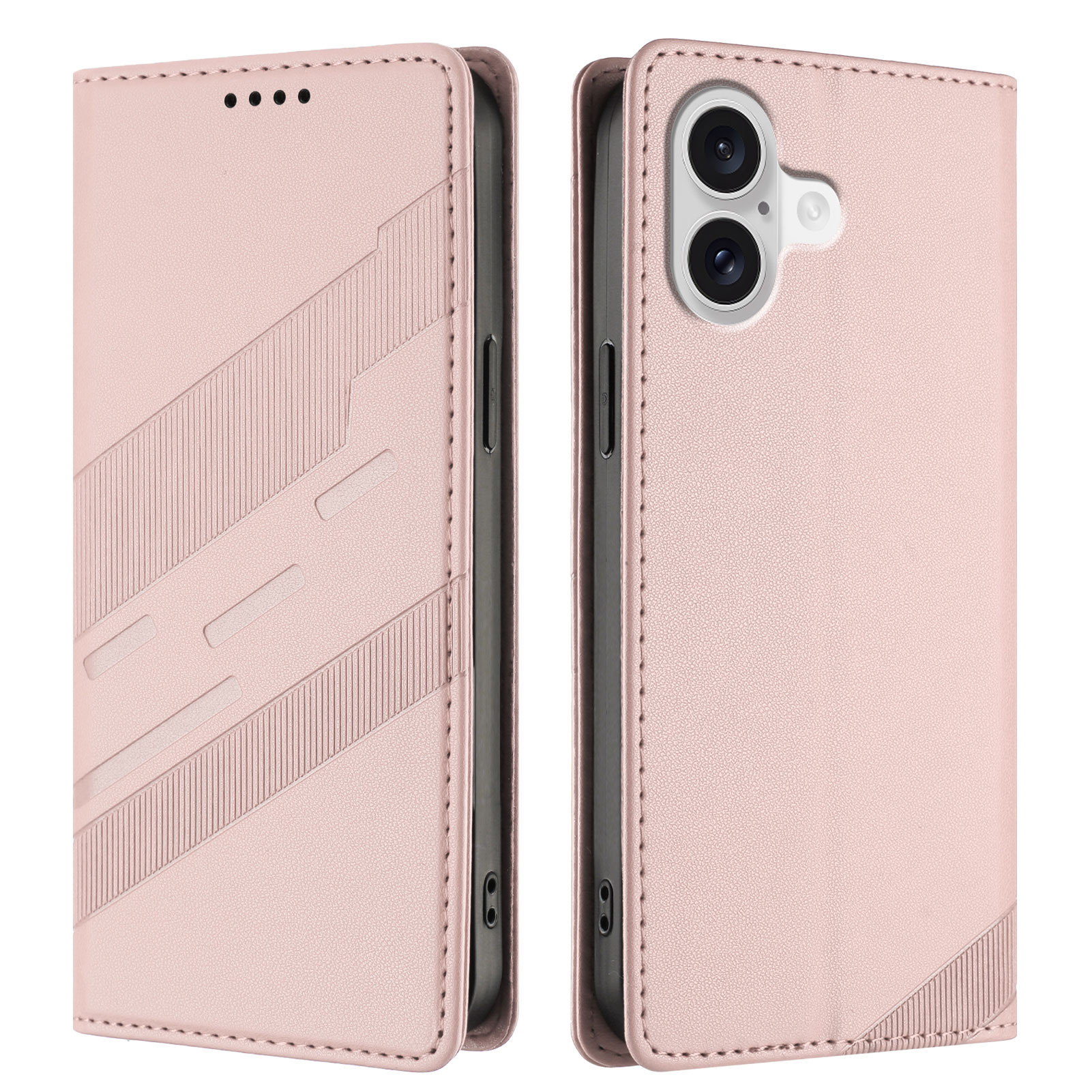 For iPhone 17 Phone Cases Punk Style Imprinted Wallet Stand Leather Cover - Pink