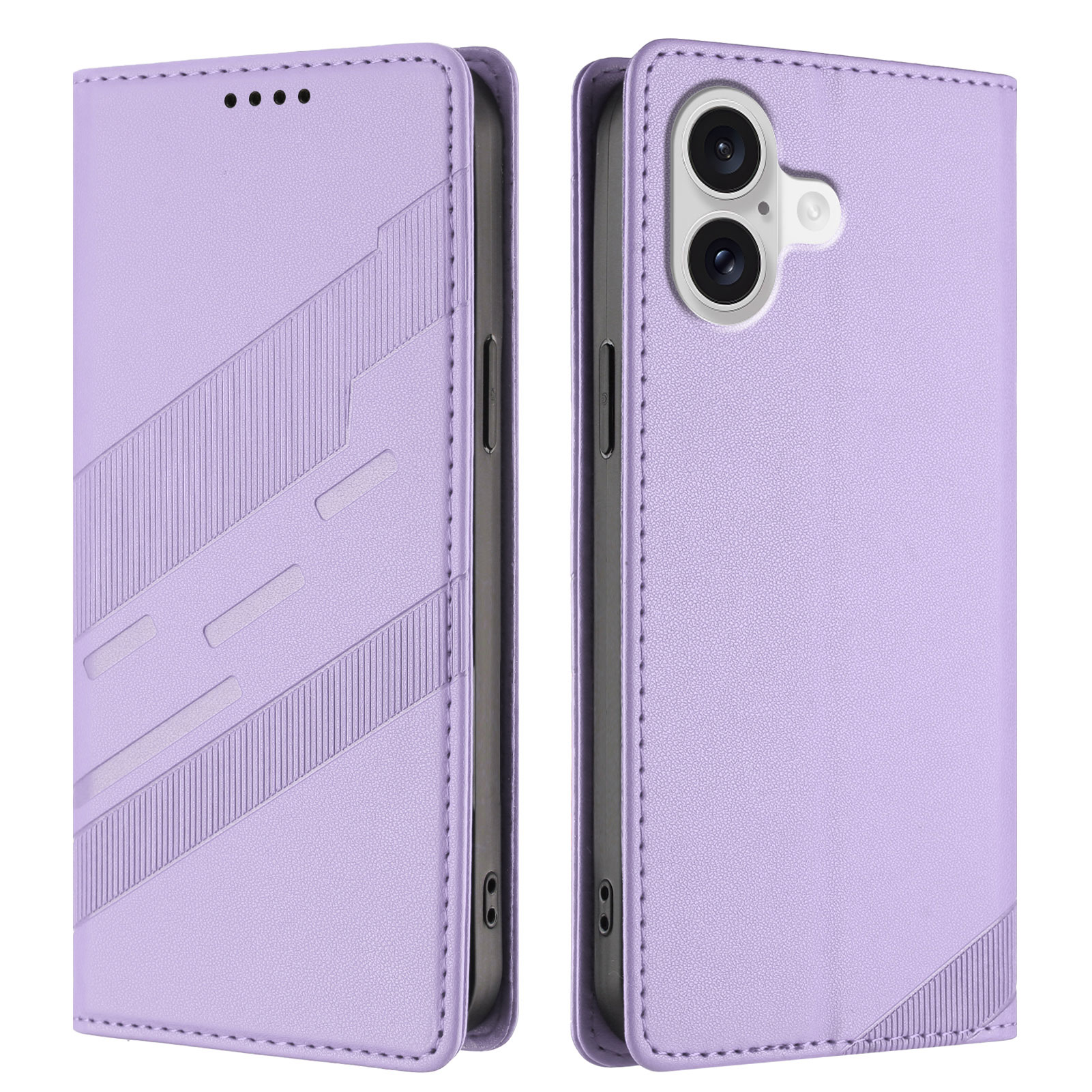 For iPhone 17 Phone Cases Punk Style Imprinted Wallet Stand Leather Cover - Light Purple