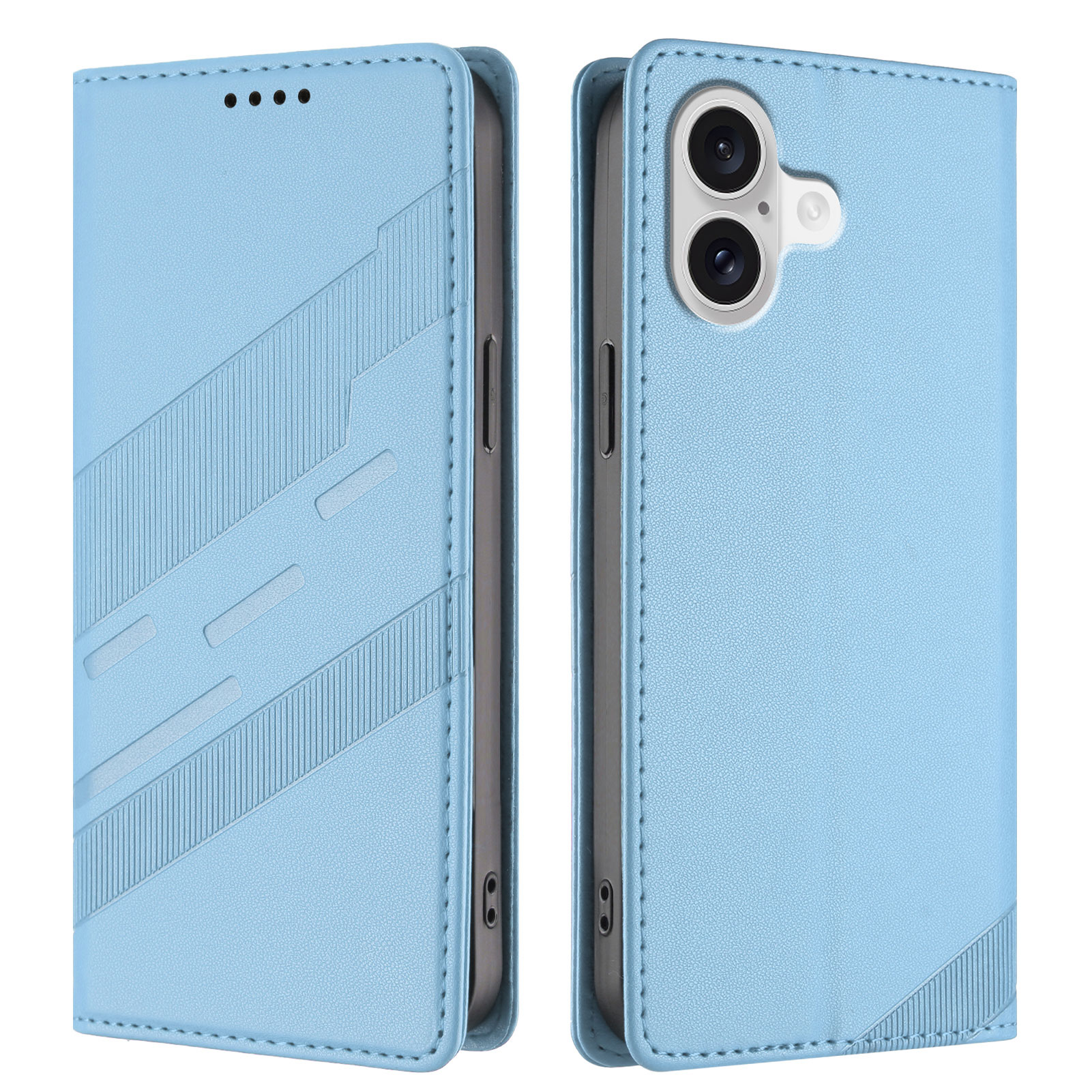 For iPhone 17 Phone Cases Punk Style Imprinted Wallet Stand Leather Cover - Baby Blue