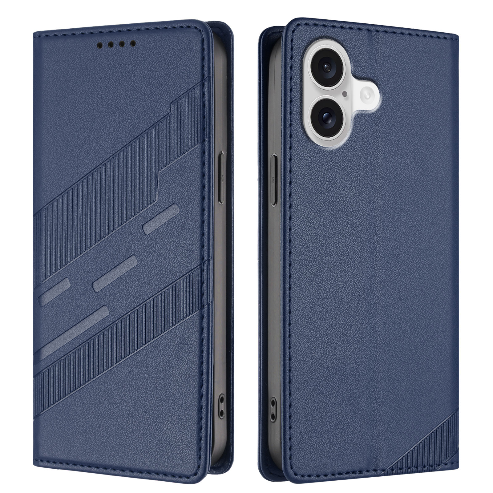 For iPhone 17 Phone Cases Punk Style Imprinted Wallet Stand Leather Cover - Dark Blue