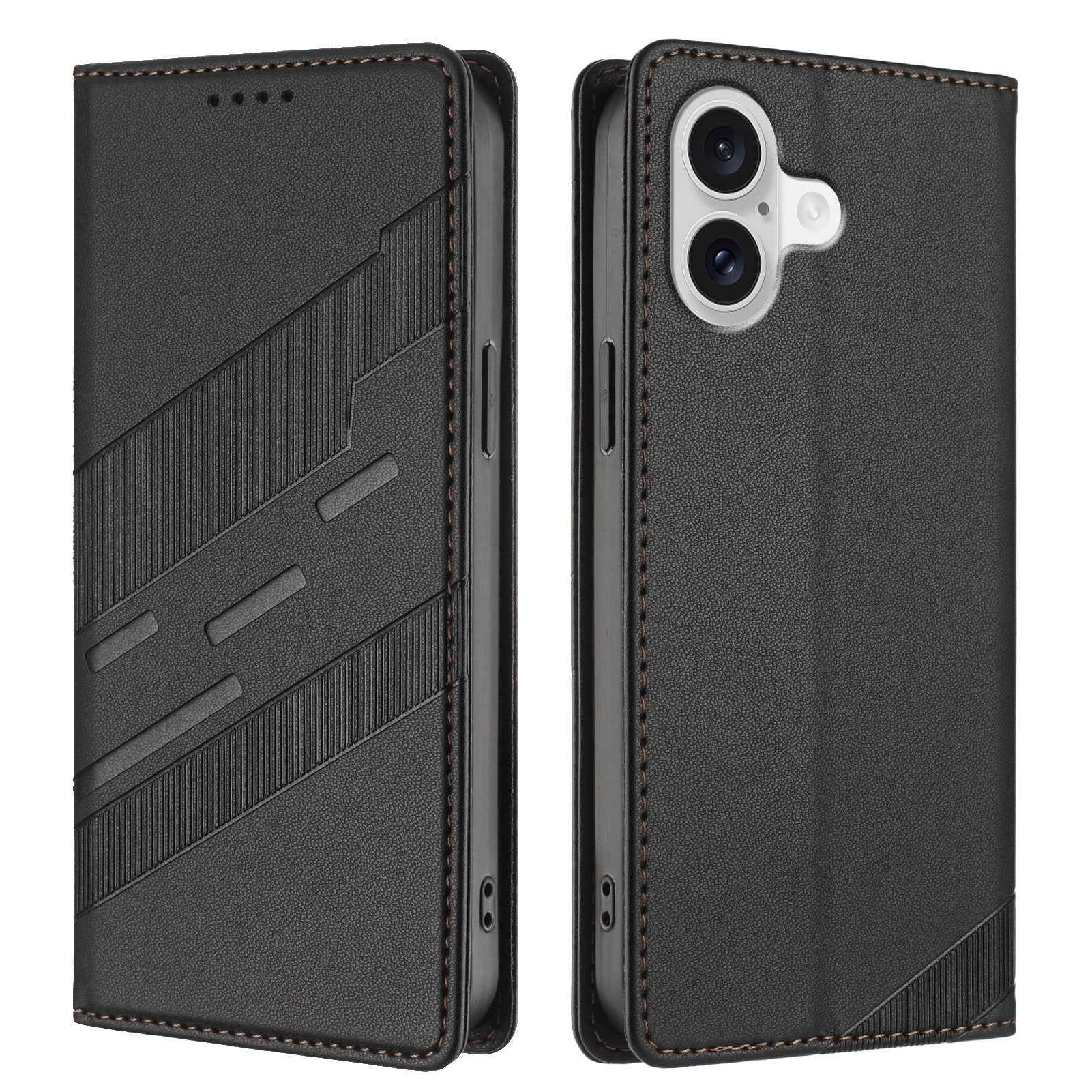 For iPhone 17 Phone Cases Punk Style Imprinted Wallet Stand Leather Cover - Black