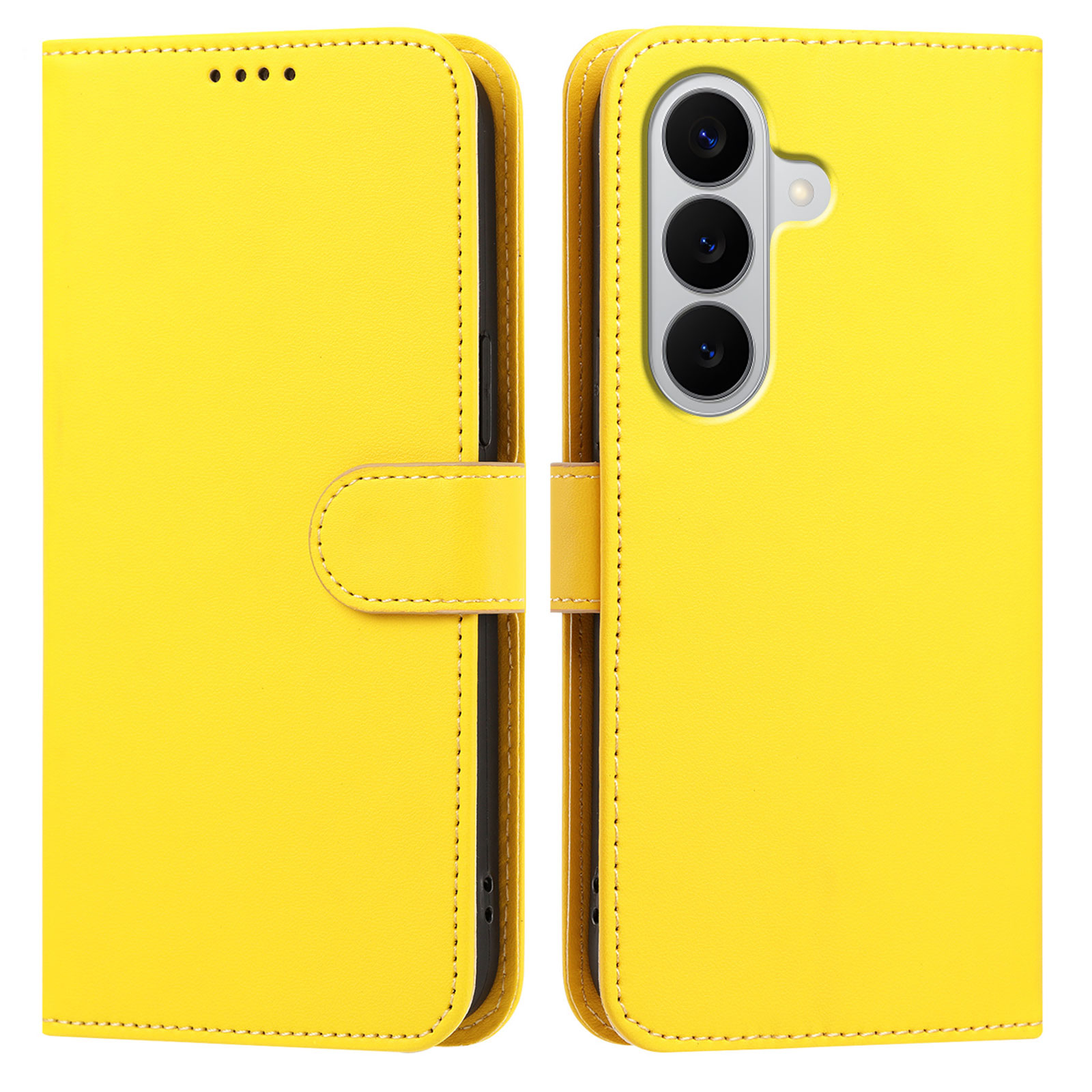 For Samsung Galaxy A17 Leather Case Wallet Stand Solid Color Anti Drop Phone Cover - Yellow