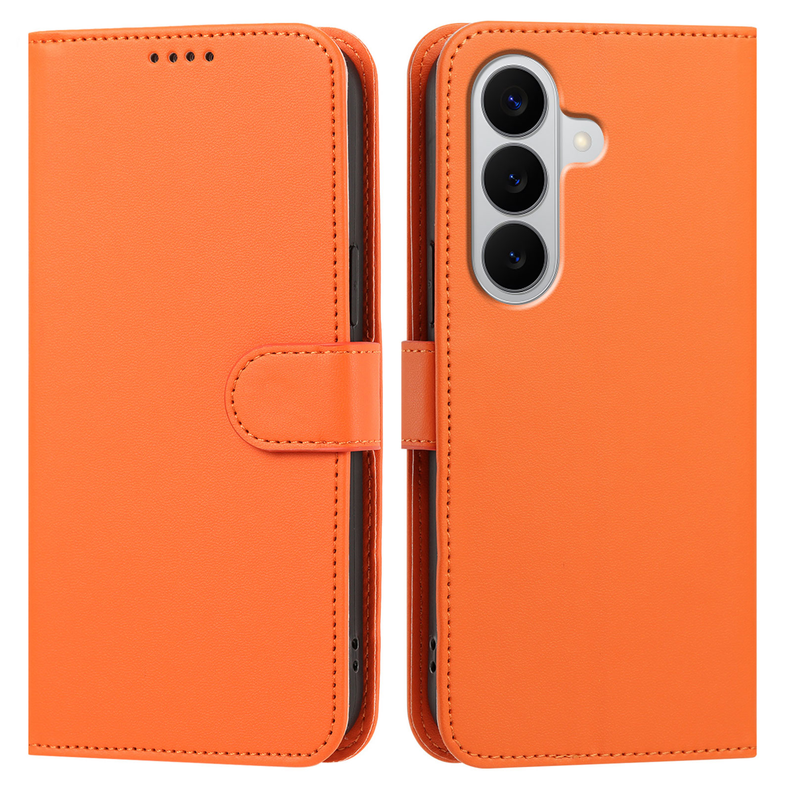 For Samsung Galaxy A17 Leather Case Wallet Stand Solid Color Anti Drop Phone Cover - Orange