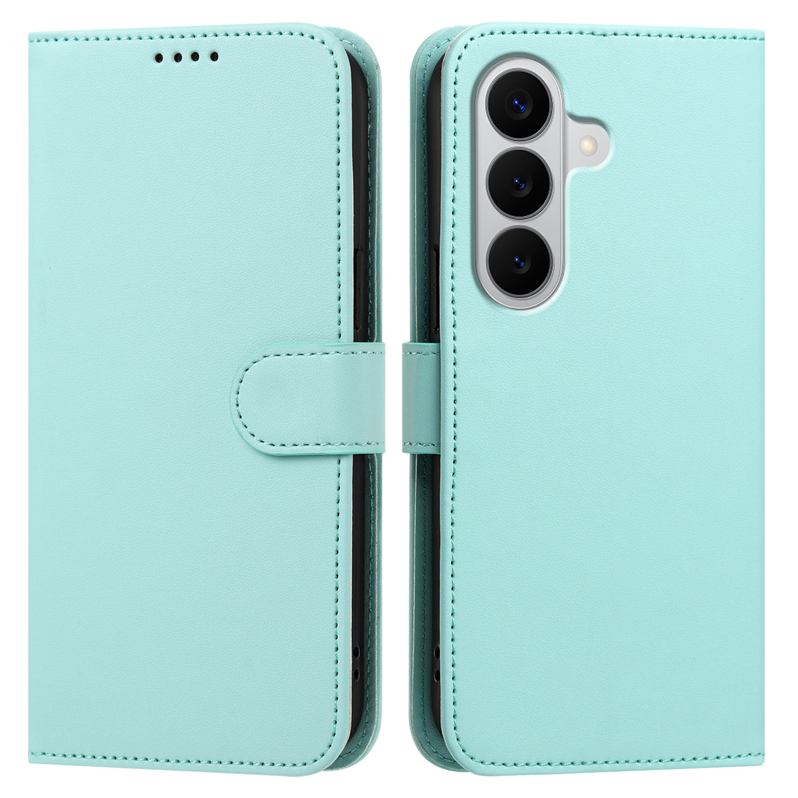 For Samsung Galaxy A17 Leather Case Wallet Stand Solid Color Anti Drop Phone Cover - Light Green
