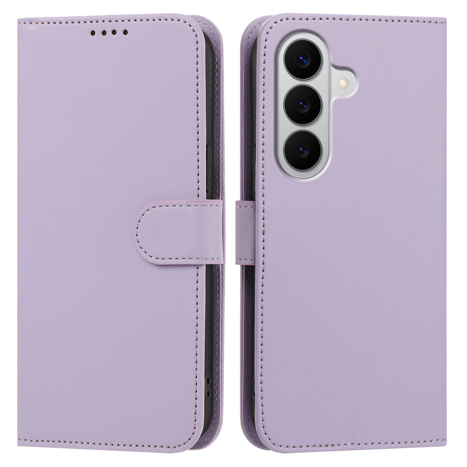 For Samsung Galaxy A17 Leather Case Wallet Stand Solid Color Anti Drop Phone Cover - Light Purple