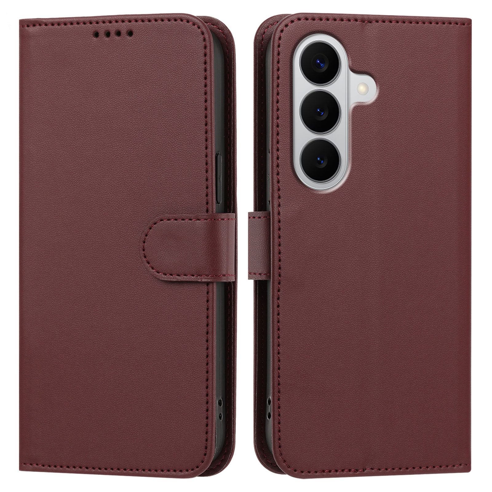 For Samsung Galaxy A17 Leather Case Wallet Stand Solid Color Anti Drop Phone Cover - Wine Red